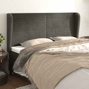 Čelo postele typu ušák tmavě šedé 163x23x118/128 cm samet - obrázek 1