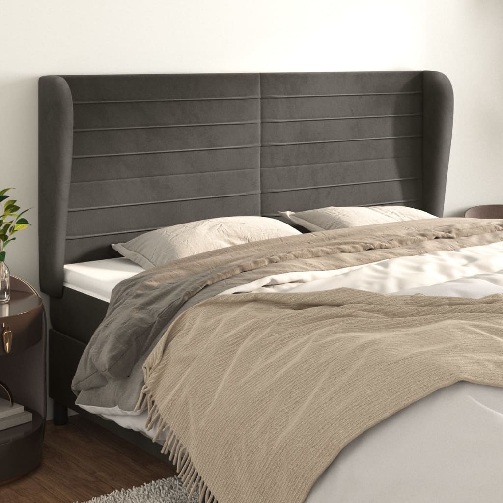vidaXL Kopfteil mit Ohren Dunkelgrau 183x23x118/128 cm Samt