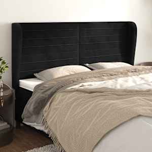 Čelo postele typu ušák černé 183x23x118/128 cm samet - obrázek 1