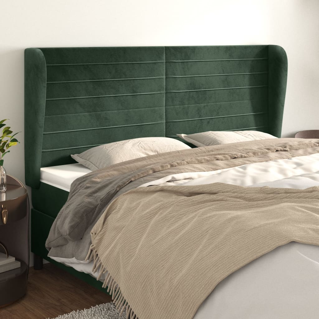 vidaXL Tăblie pat cu aripioare verde închis 183x23x118/128 cm catifea