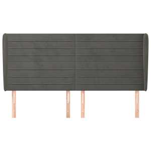 Čelo postele typu ušák tmavě šedé 203x23x118/128 cm samet - obrázek 3