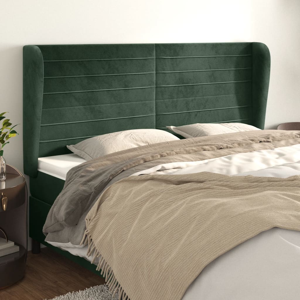 Čelo postele typu ušák tmavě zelená 203x23x118/128 cm samet