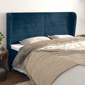 Vzglavje z ušesi temno modra 203x23x118/128 cm žamet