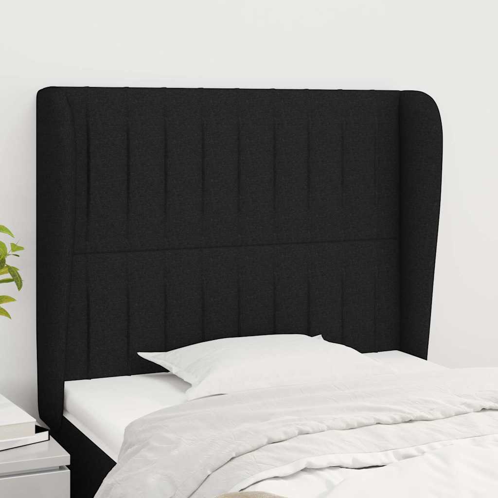 Sengegavl Med Kanter Stof - Sort / 83 X 23 x 118/128 cm