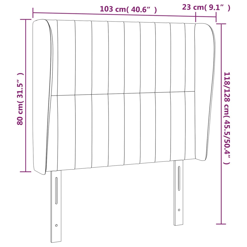 sötétszürke szövet fejtámla szárnyakkal 103 x 23 x 118/128 cm