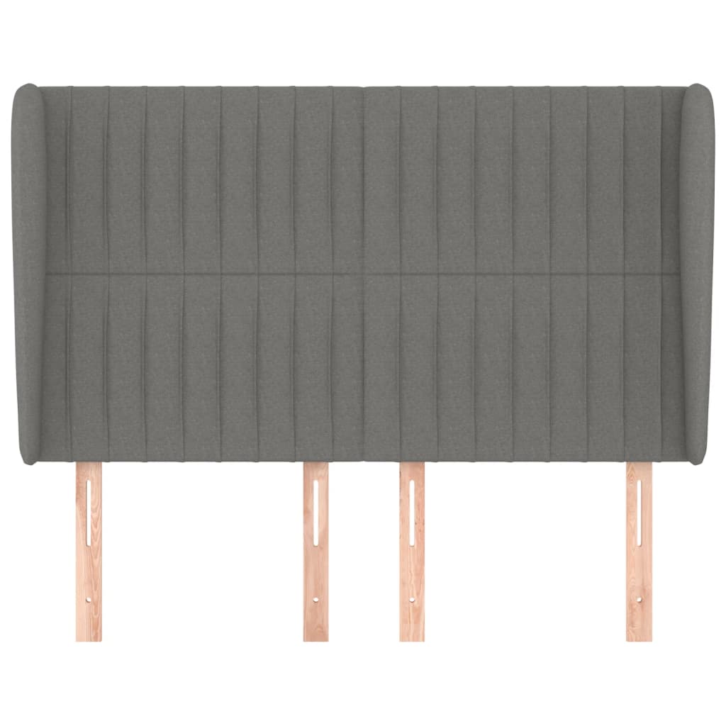 vidaXL Hoofdbord met randen 147x23x118/128 cm stof donkergrijs afbeelding