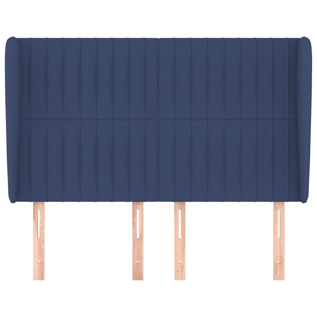 vidaXL Hoofdbord met randen 147x23x118/128 cm stof blauw afbeelding
