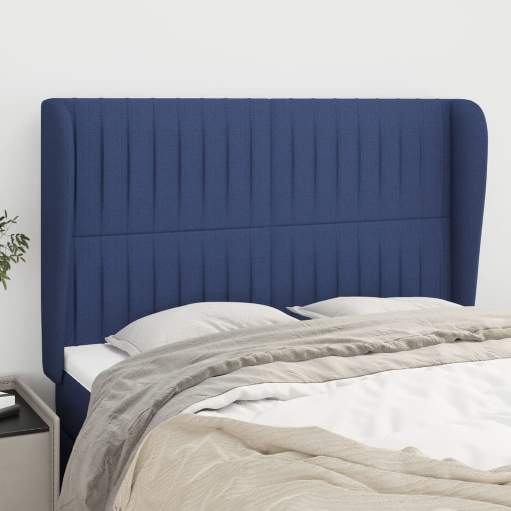 vidaXL Tăblie de pat cu aripioare, albastru, 147x23x118/128 cm, textil