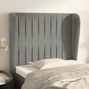 Čelo postele typu ušák světle šedé 83 x 23 x 118/128 cm samet - obrázek 1