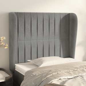Čelo postele typu ušák světle šedé 103x23x118/128 cm samet - obrázek 1