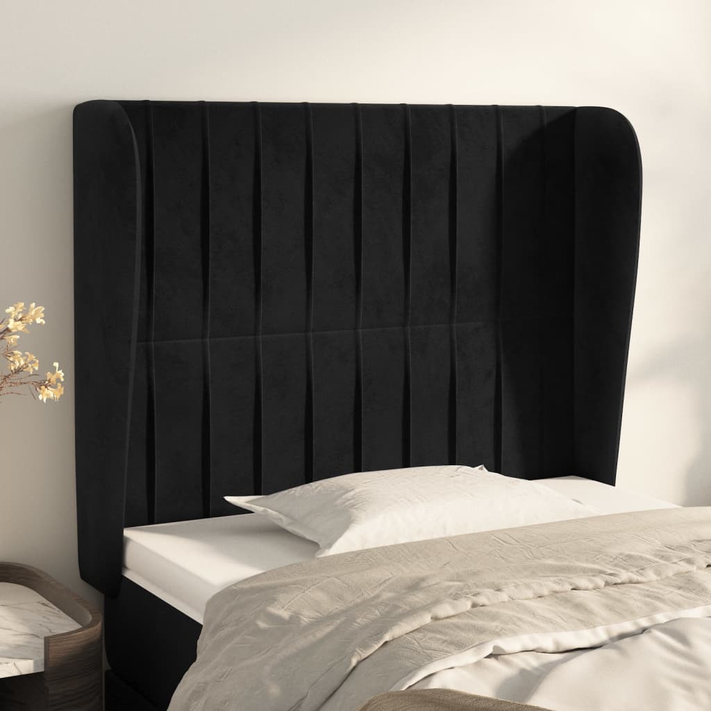 vidaXL Tăblie de pat cu aripioare, negru, 103x23x118/128 cm, catifea
