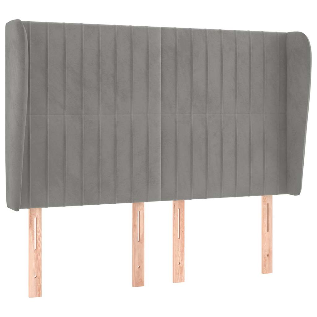 vidaXL Hoofdbord met randen 147x23x118/128 cm fluweel lichtgrijs grijs, foto 3