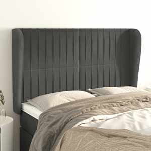 Čelo postele typu ušák tmavě šedé 147x23x118/128 cm samet - obrázek 1