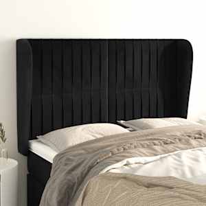 Čelo postele typu ušák černé 147x23x118/128 cm samet - obrázek 1