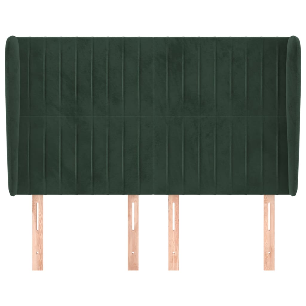 vidaXL Hoofdbord met randen 147x23x118/128 cm fluweel donkergroen afbeelding