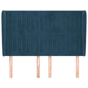 Čelo postele typu ušák tmavě modrá 147x23x118/128 cm samet - obrázek 3
