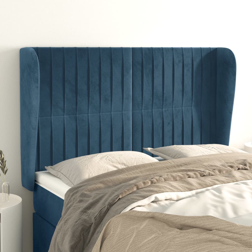 vidaXL Tăblie pat cu urechi albastru închis 147x23x118/128 cm catifea