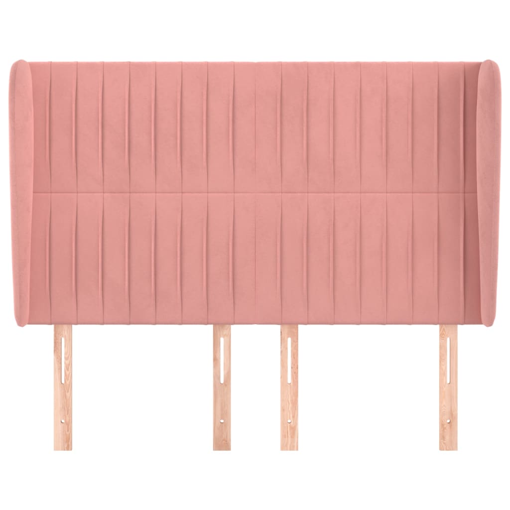 vidaXL Hoofdbord met randen 147x23x118/128 cm fluweel roze afbeelding