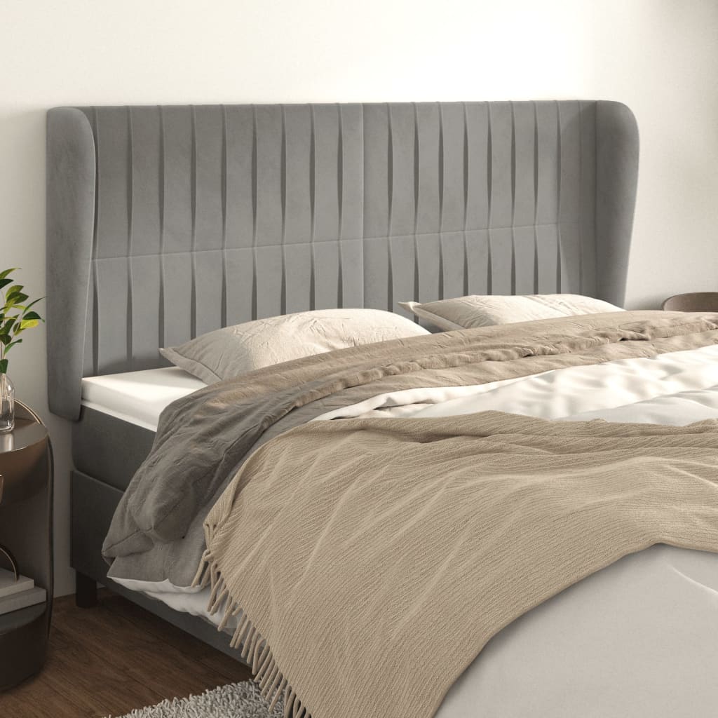 vidaXL Tăblie de pat cu aripioare gri deschis 163x23x118/128cm catifea