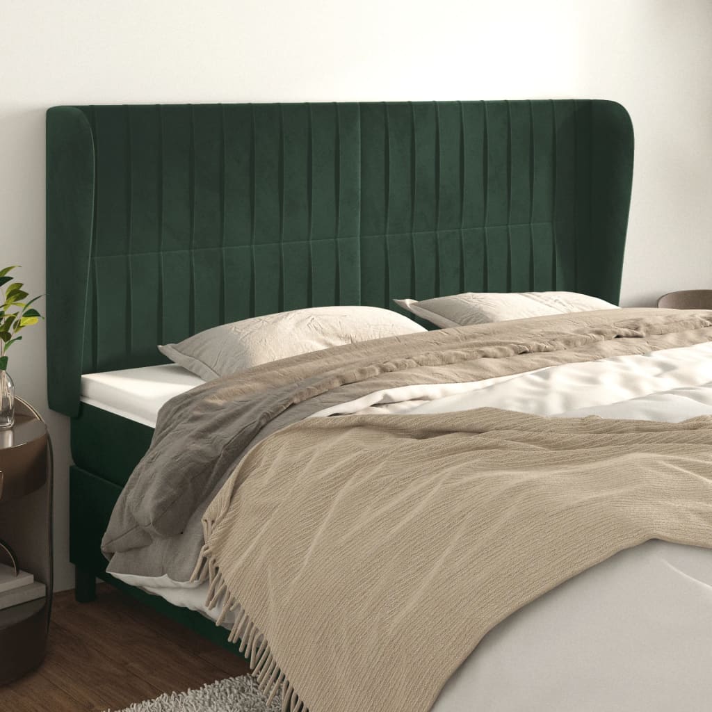 Čelo postele typu ušák tmavě zelená 163x23x118/128 cm samet
