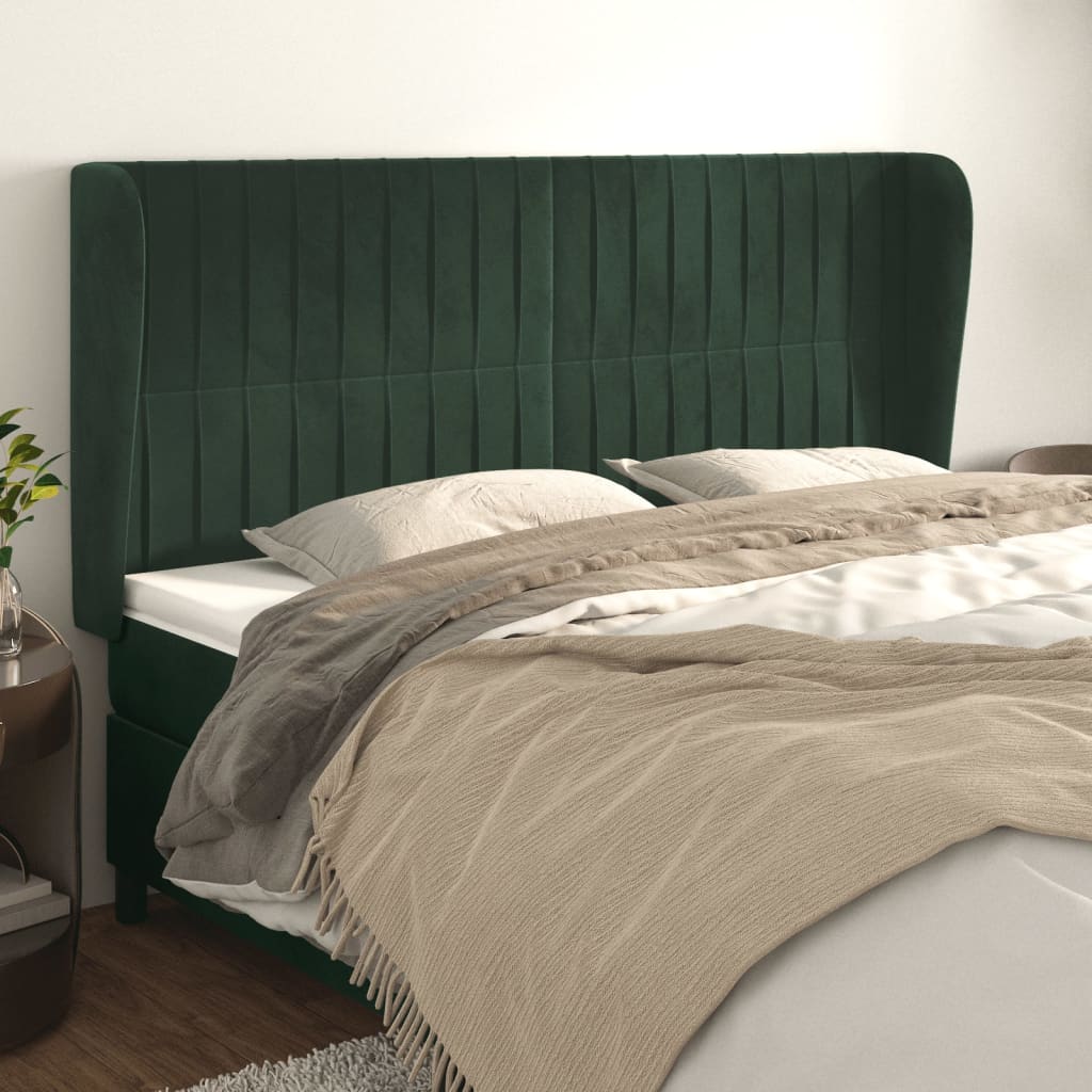 Čelo postele typu ušák tmavě zelená 183x23x118/128 cm samet