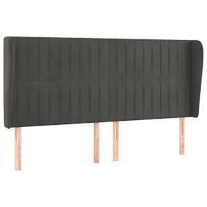 Čelo postele typu ušák tmavě šedé 203x23x118/128 cm samet - obrázek 2