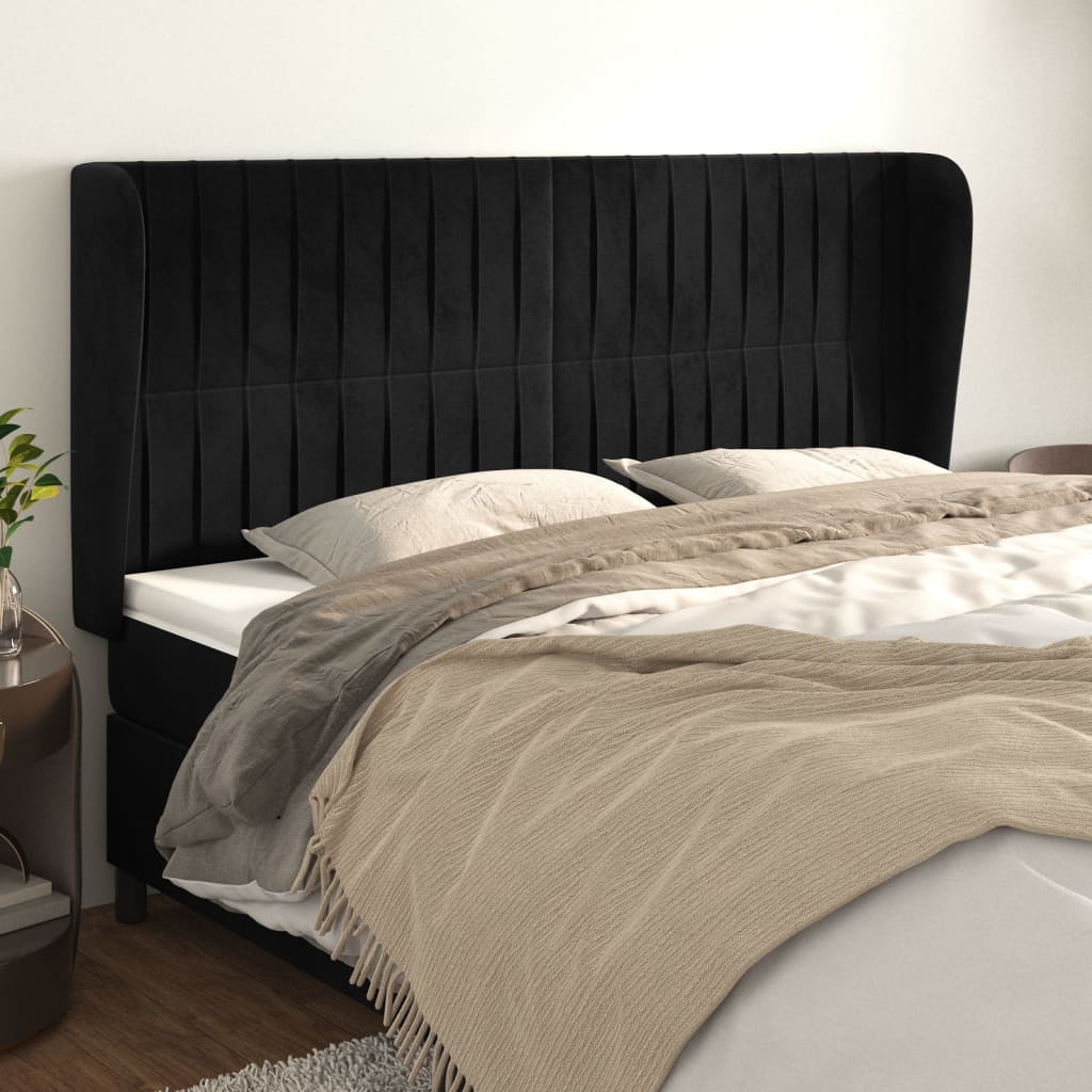 vidaXL Tăblie de pat cu aripioare, negru, 203x23x118/128 cm, catifea