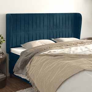 Čelo postele typu ušák tmavě modrá 203x23x118/128 cm samet - obrázek 1