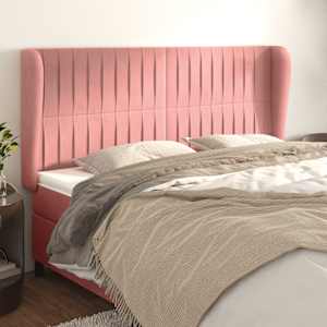 Čelo postele typu ušák růžová 203x23x118/128 cm samet - obrázek 1