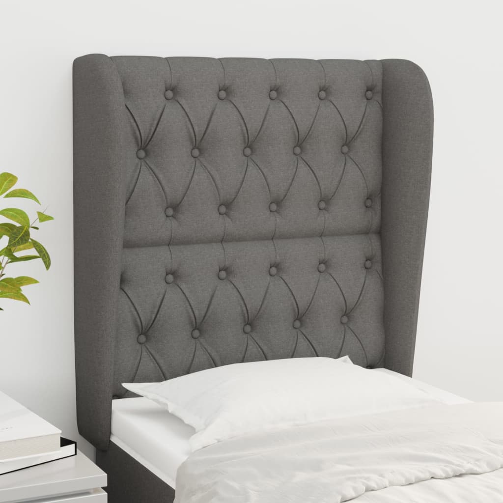 vidaXL Tăblie de pat cu aripioare gri închis 83x23x118/128 cm textil