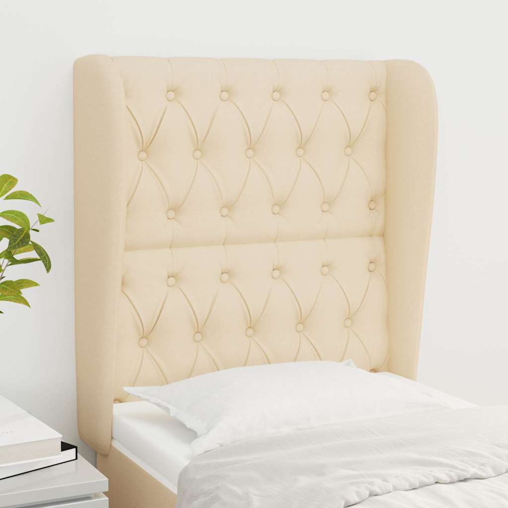 vidaXL sengegavl med kanter 83x23x118/128 cm stof cremefarvet