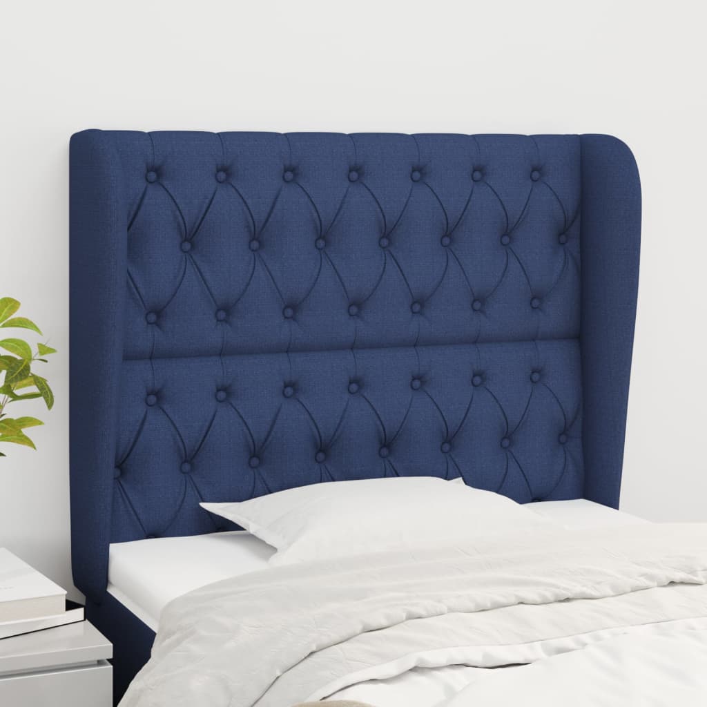 vidaXL Tăblie de pat cu aripioare, albastru, 93x23x118/128 cm, textil