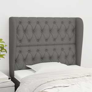 Čelo postele typu ušák tmavě šedé 103x23x118/128 cm textil