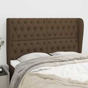 Čelo postele typu ušák tmavě hnědé 147x23x118/128 cm textil - obrázek 1