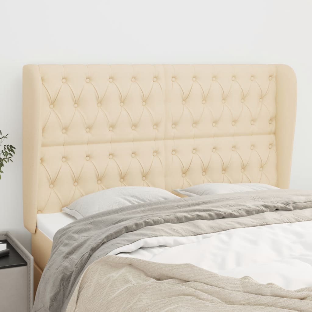 vidaXL Tăblie de pat cu aripioare, crem, 163x23x118/128 cm, textil