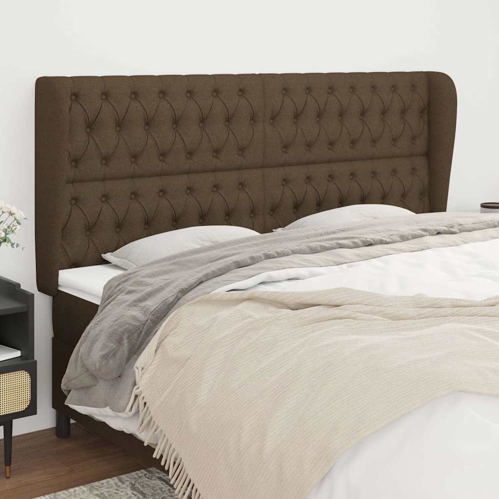 vidaXL sengegavl med kanter 183x23x118/128 cm stof mørkebrun
