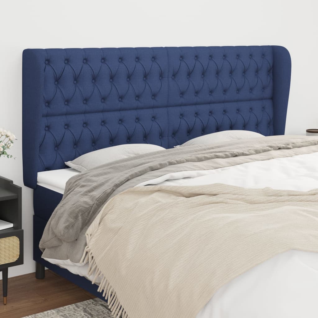 vidaXL Tăblie de pat cu aripioare, albastru, 183x23x118/128 cm, textil