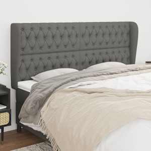 Čelo postele typu ušák tmavě šedé 203x23x118/128 cm textil - obrázek 1