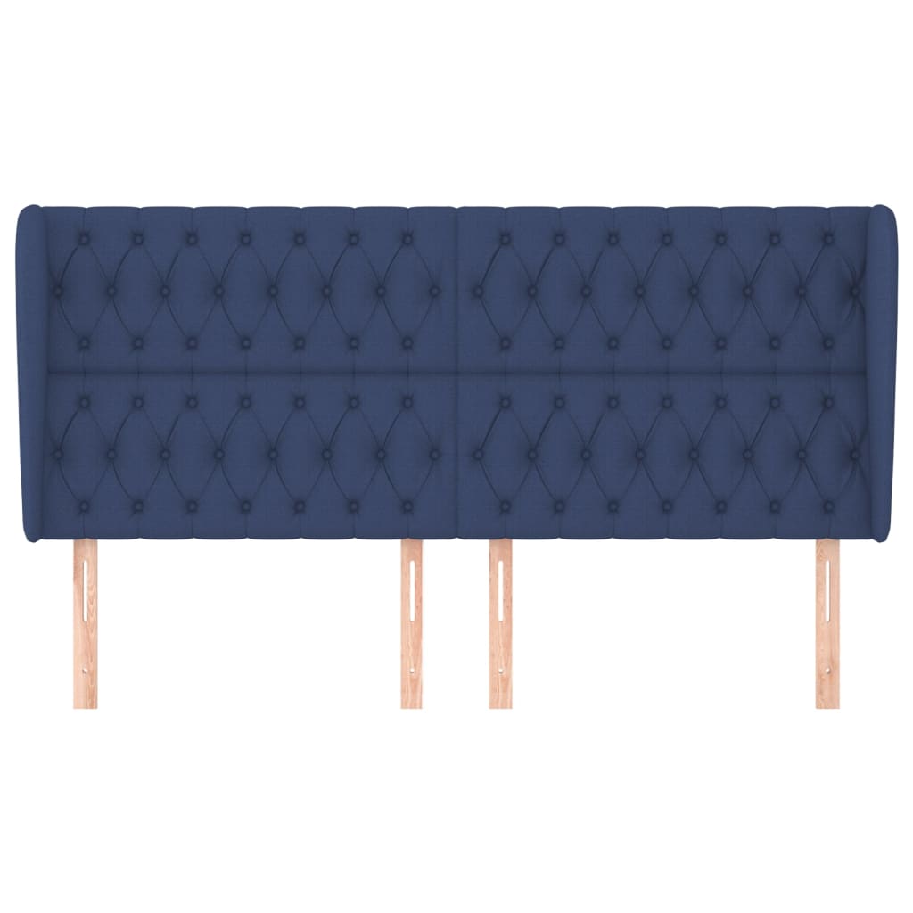 vidaXL Hoofdbord met randen 203x23x118/128 cm stof blauw afbeelding