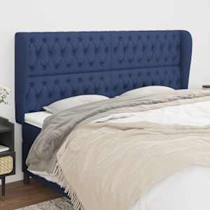 Čelo postele typu ušák modré 203x23x118/128 cm textil - obrázek 1