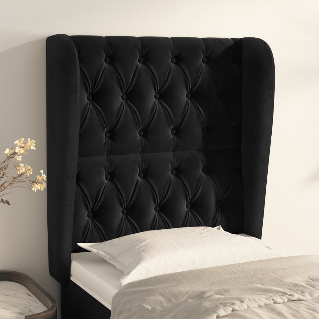 vidaXL Kopfteil mit Ohren Schwarz 83x23x118/128 cm Samt