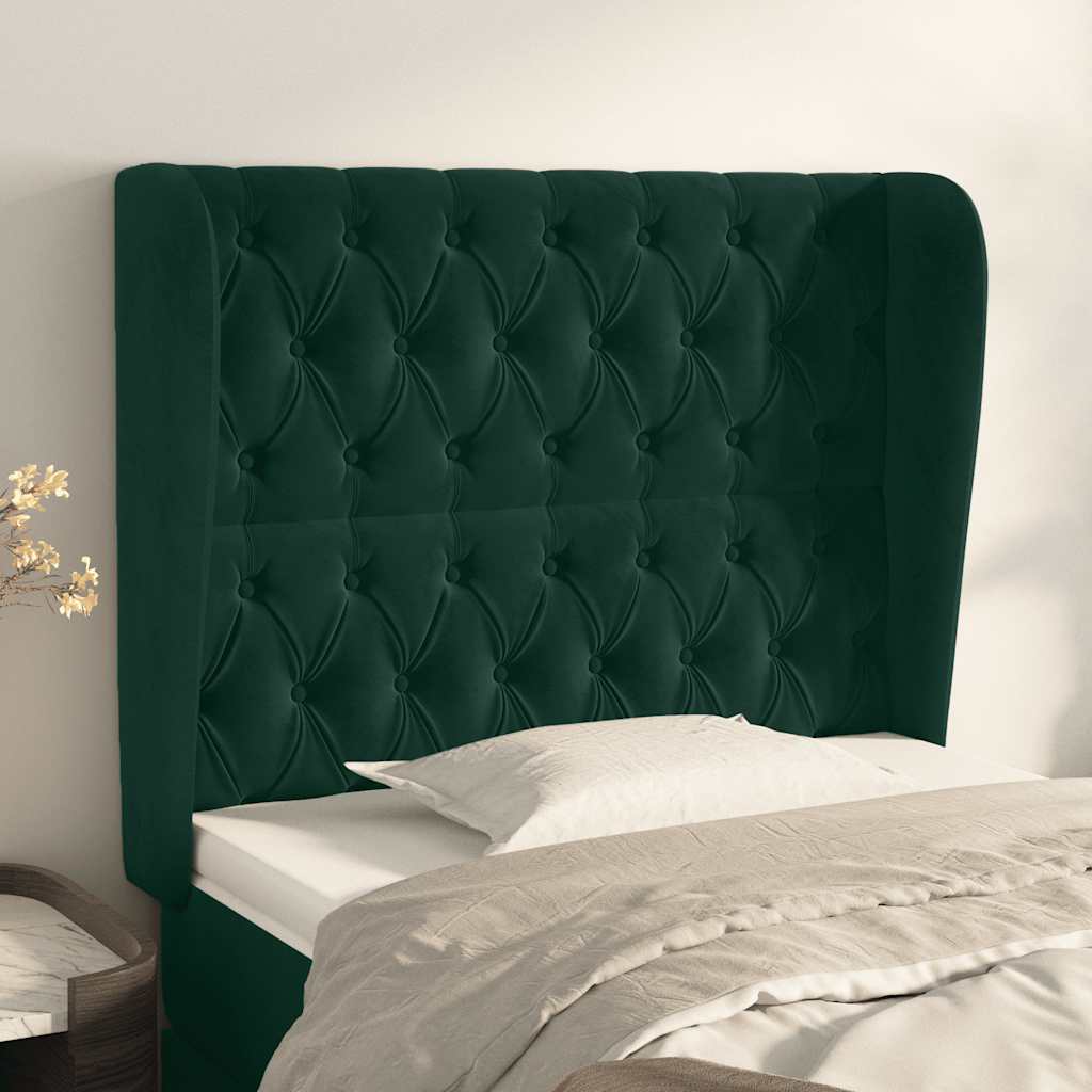 vidaXL Tăblie pat cu aripioare verde închis 93x23x118/128 cm catifea