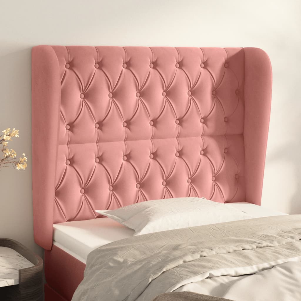 vidaXL Kopfteil mit Ohren Rosa 93x23x118/128 cm Samt
