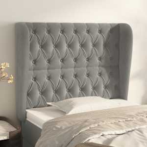 Čelo postele typu ušák světle šedé 103x23x118/128 cm samet - obrázek 1
