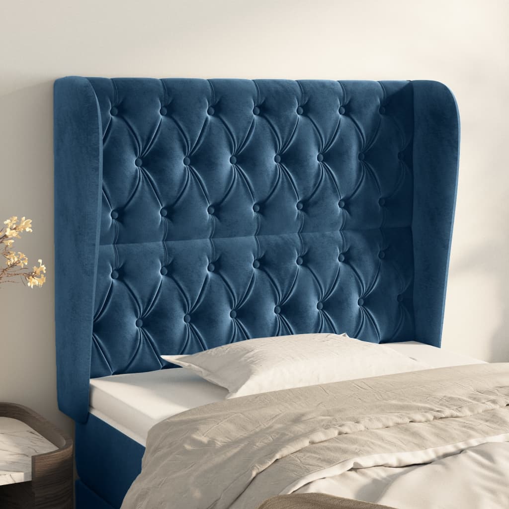 vidaXL Tăblie pat cu urechi albastru închis 103x23x118/128cm catifea