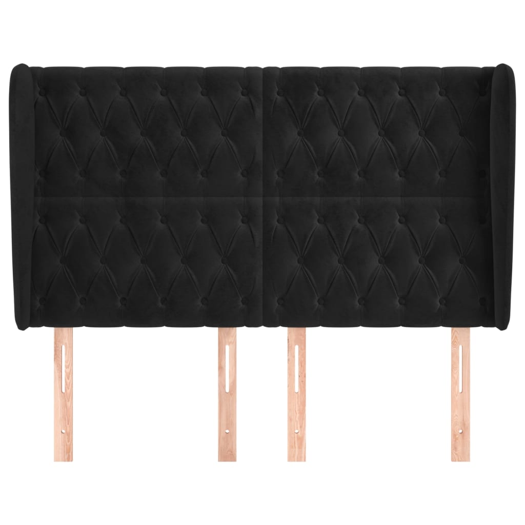 vidaXL Hoofdbord met randen 147x23x118/128 cm fluweel zwart afbeelding