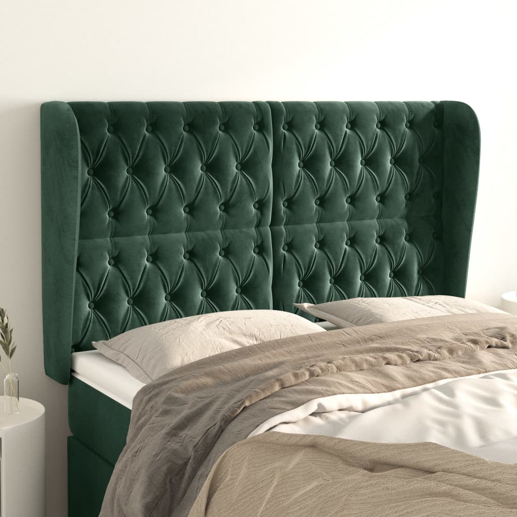 vidaXL Tăblie pat cu aripioare verde închis 147x23x118/128 cm catifea