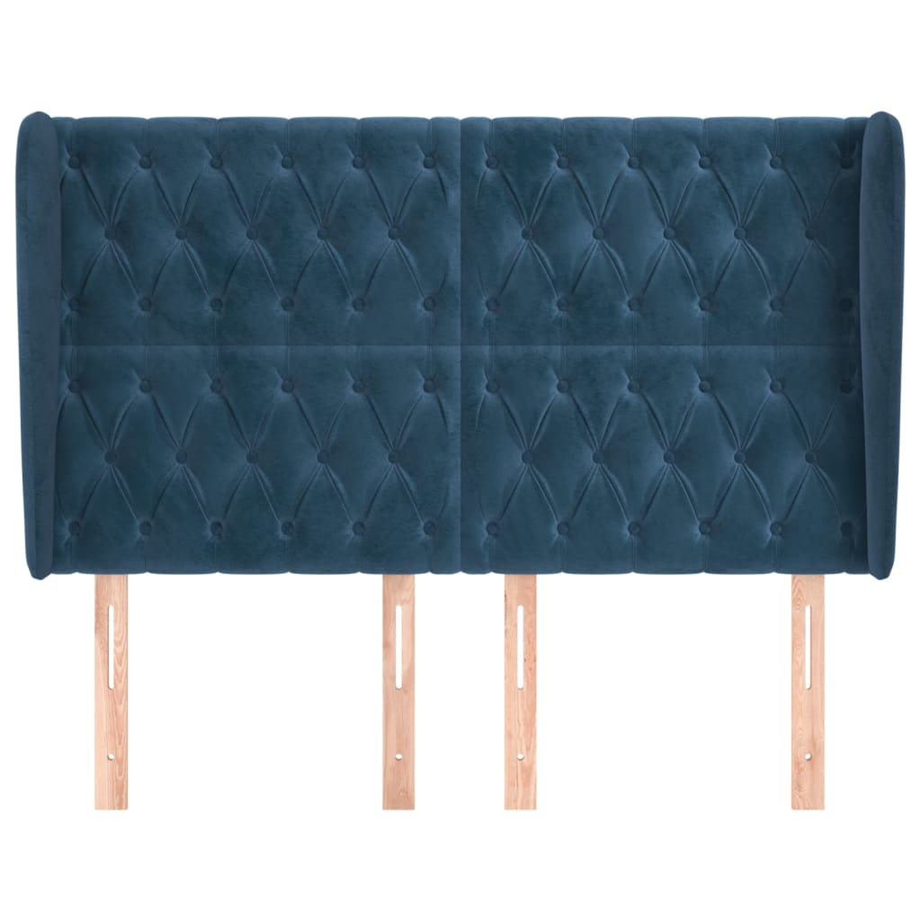 vidaXL Hoofdbord met randen 147x23x118/128 cm fluweel donkerblauw afbeelding