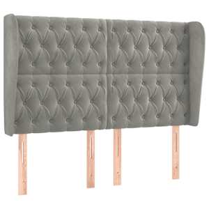 Čelo postele typu ušák světle šedé 163x23x118/128 cm samet - obrázek 2