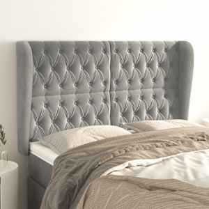 Čelo postele typu ušák světle šedé 163x23x118/128 cm samet - obrázek 1